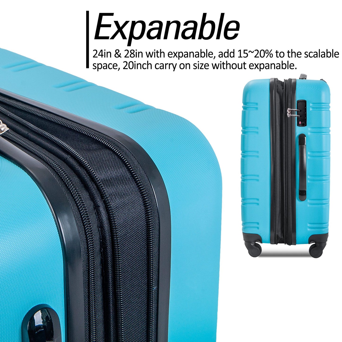 3 Piece Luggage Sets Hardside Spinner Suitcase with TSA Lock 20" 24" 28" Available