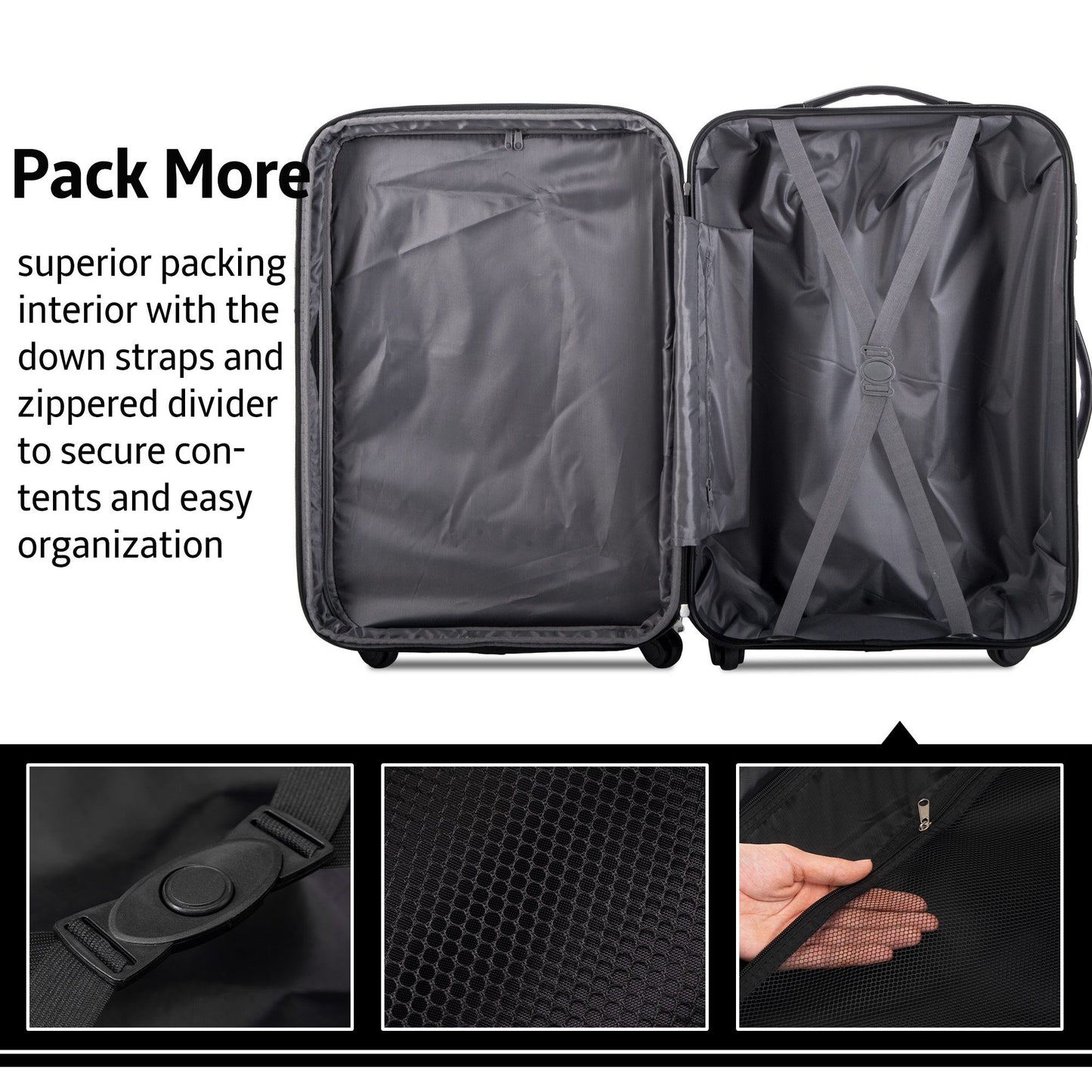 3 Piece Luggage Sets Hardside Spinner Suitcase with TSA Lock 20" 24" 28" Available