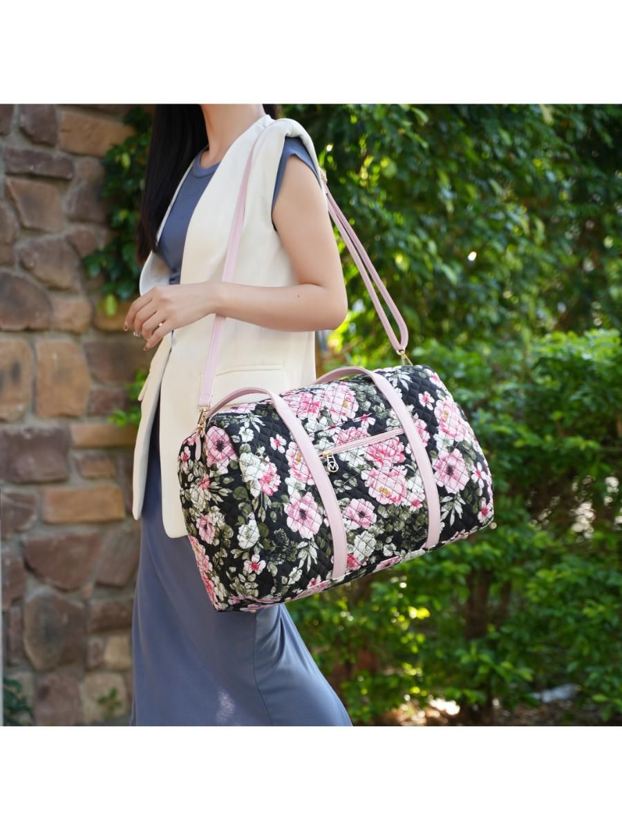 MKF Collection Khelani Quilted Cotton Botanical Pattern Women Duffle Bag by Mia k
