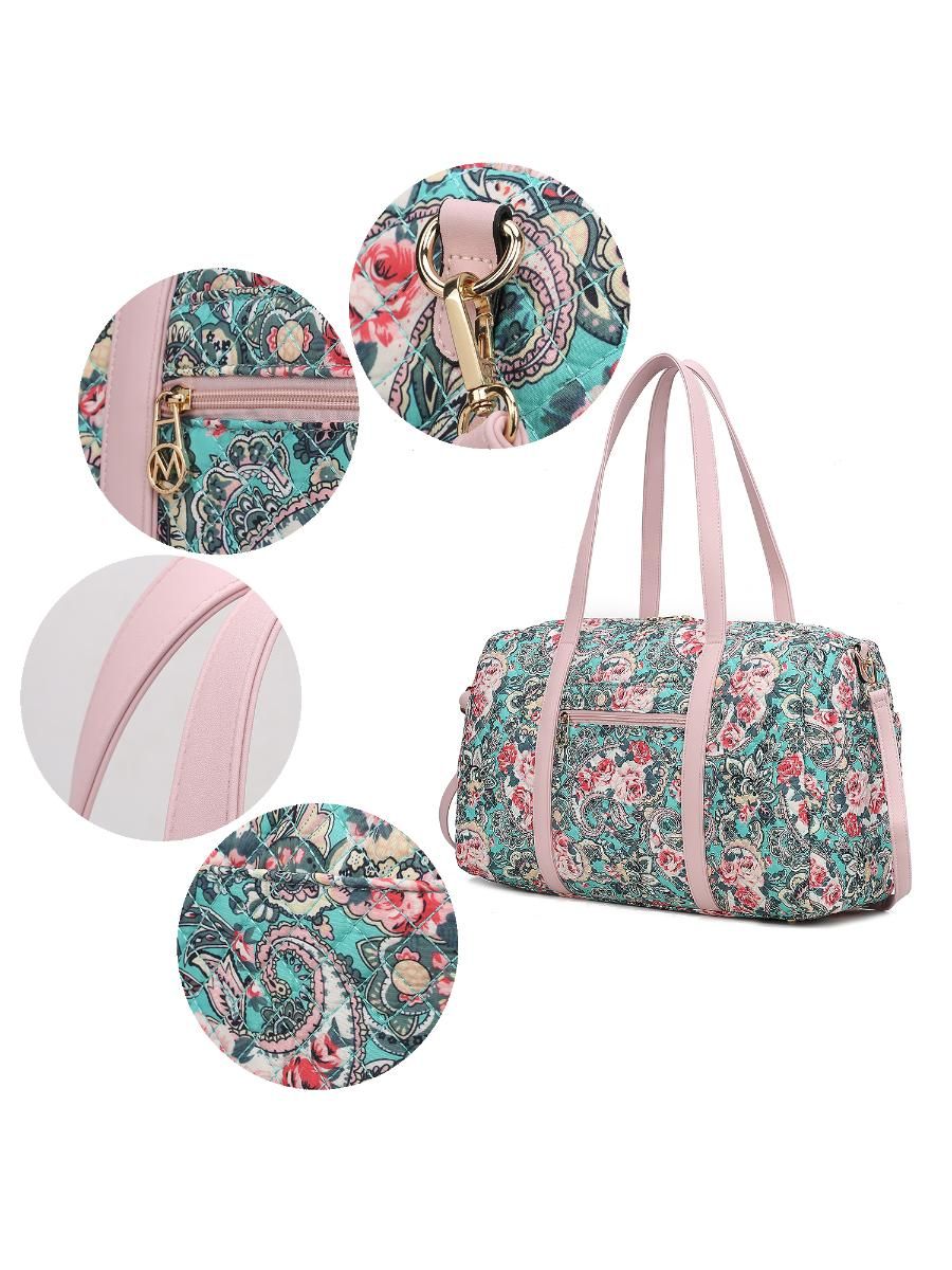 MKF Collection Khelani Quilted Cotton Botanical Pattern Women Duffle Bag by Mia k
