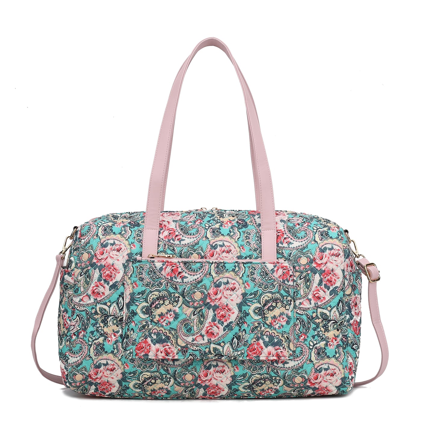 MKF Collection Khelani Quilted Cotton Botanical Pattern Women Duffle Bag by Mia k
