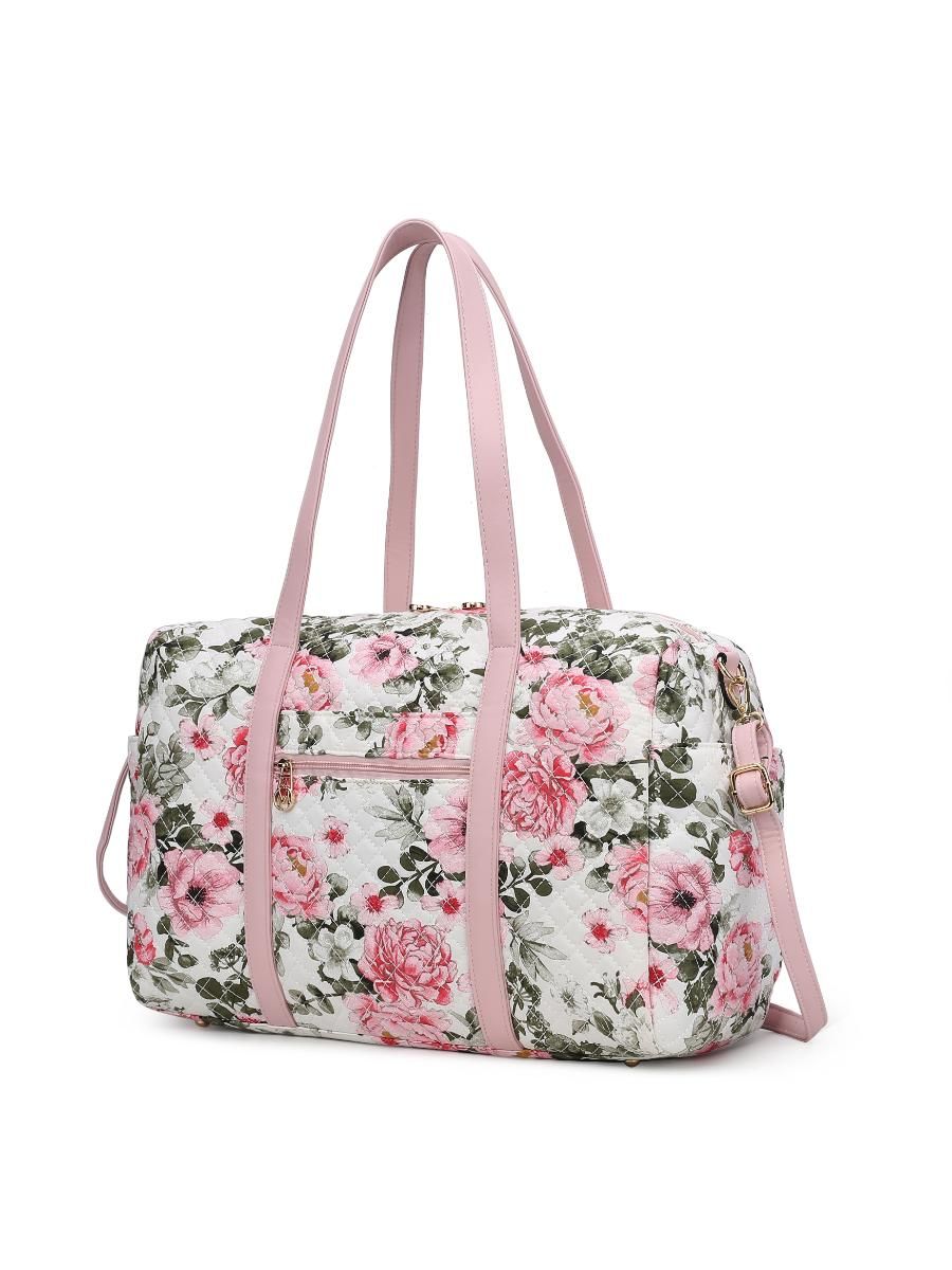 MKF Collection Khelani Quilted Cotton Botanical Pattern Women Duffle Bag by Mia k