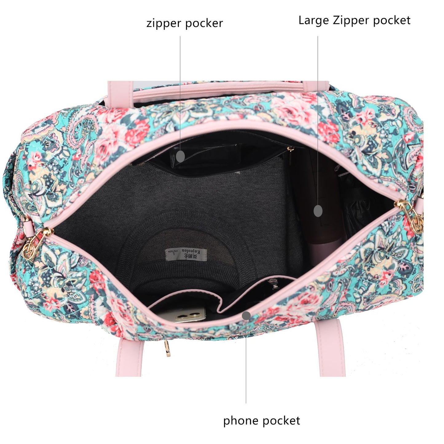 MKF Collection Khelani Quilted Cotton Botanical Pattern Women Duffle Bag by Mia k
