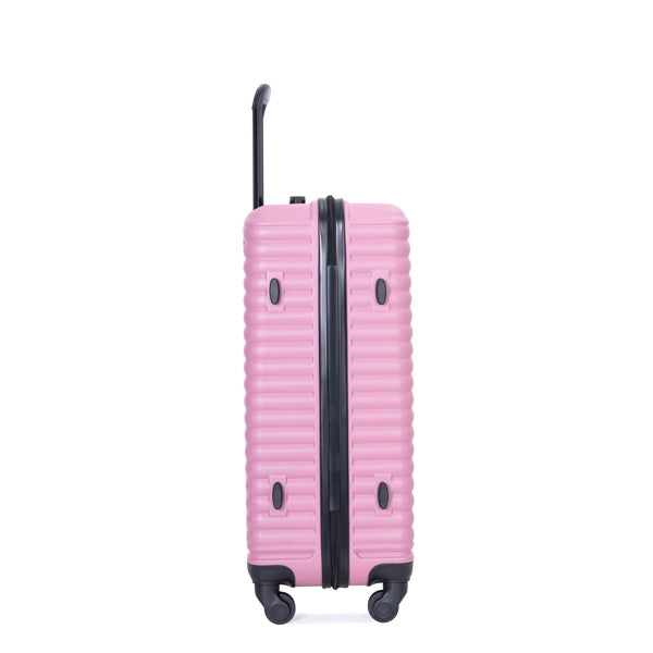 3 Piece Luggage Sets ABS Lightweight Suitcase with Two Hooks, Spinner Wheels, TSA Lock, (20/24/28) PINK