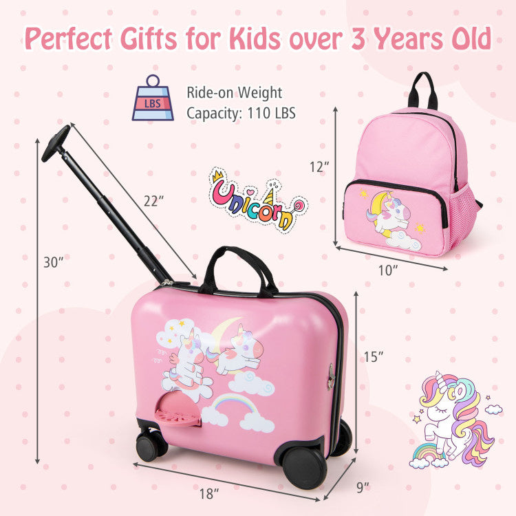 2 Pieces Kid Luggage Set with Spinner Wheels and Aluminum Handle