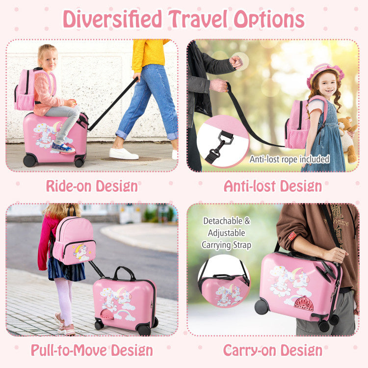 2 Pieces Kid Luggage Set with Spinner Wheels and Aluminum Handle